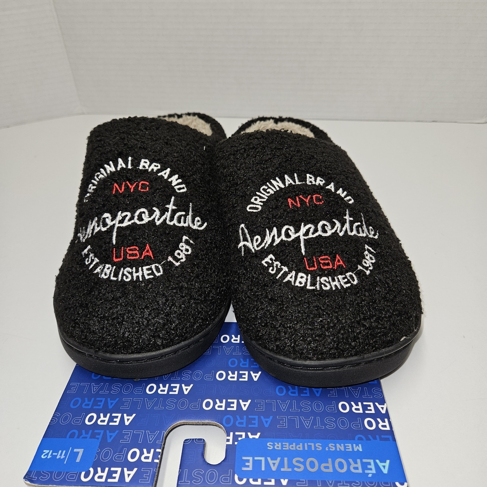 Aeropostale Black Slippers with Embroidered Logo